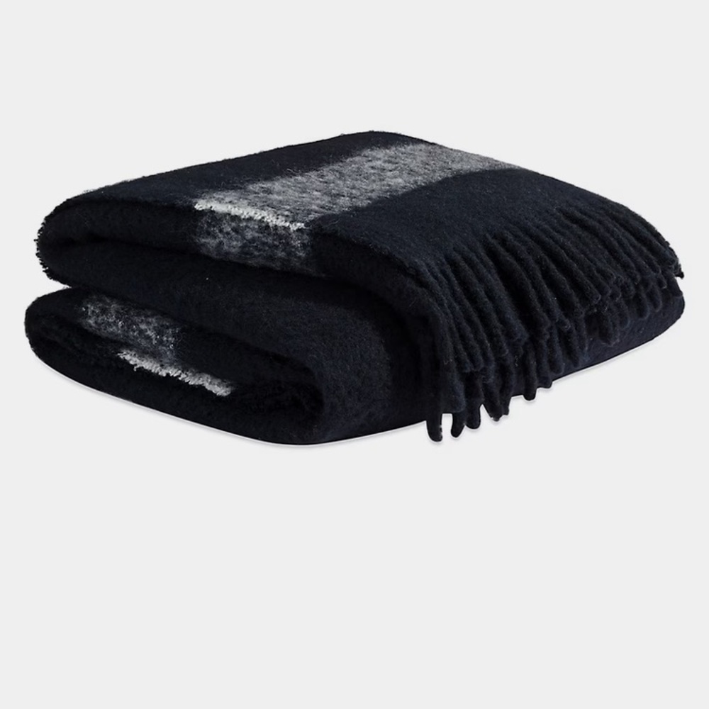 Hudson’s Bay  Stripes Anthracite Black and Grey Throw Blanket New With Tags